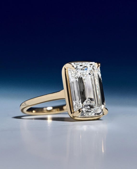 Vintage 4 CT Emerald Cut Lab-Grown Diamond Engagement Ring, Anniversary Ring For Women, Bezel Set Wedding Ring, Gold Ring, Proposal Ring