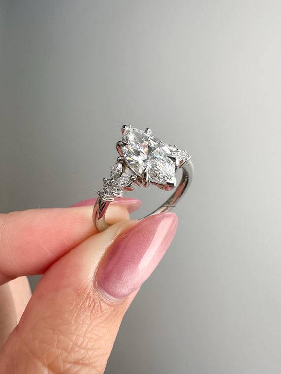 Vintage Marquise halo Engagement Ring, 3CT Lab Grown Diamond Engagement Ring, Marquise Wedding Ring, Wedding Ring For Women Anniversary Gift