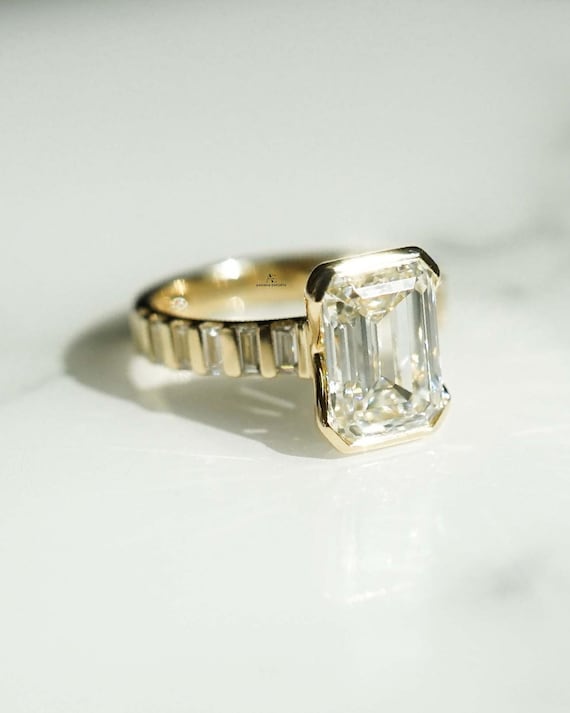 2.00 CT Certified Emerald Cut Lab Grown Diamond Wedding Ring Bazel Engagement Ring with Thick Band Anniversary Gift Promise Unisex Ring