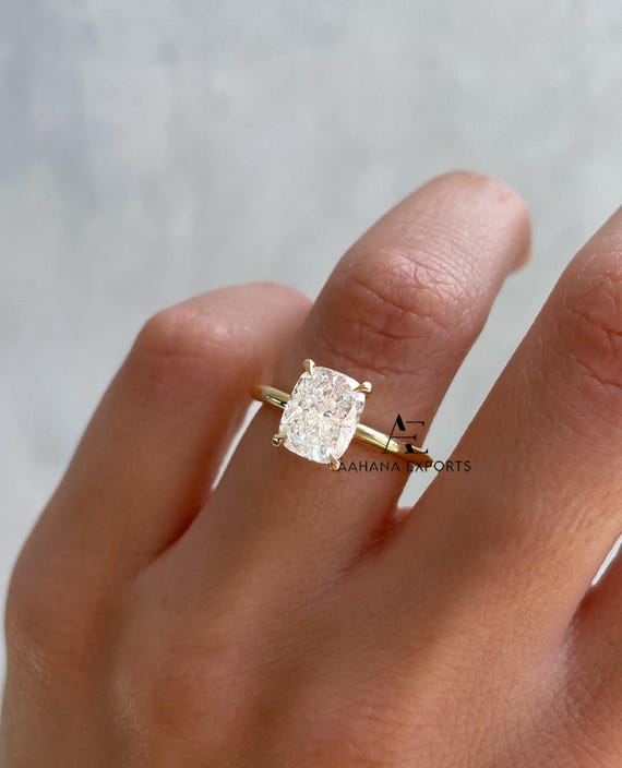 Elongated Cushion Hidden Halo Engagement Ring, 2 CT Certified Lab Grown Diamond, Wedding Ring for Women, Anniversary Gift for Her