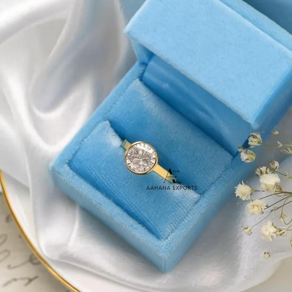2 Carat Round Cut Bezel Set Lab Diamond Promise Ring, 10K Solid Gold IGI Certified Lab Grown Diamond Engagement Ring, Wedding Ring for her.