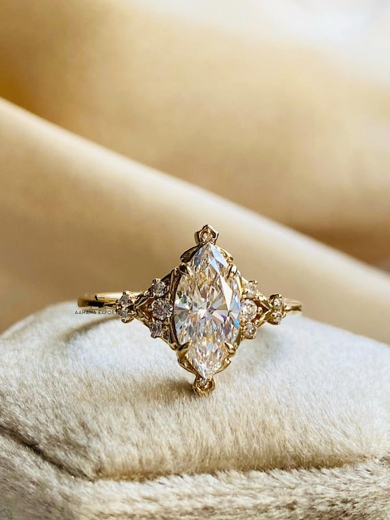 COLLECTION GOODS Marquise Cut 2 Carat IGI Certified Rare E Color VVS2 Clarity Lab Grown Diamond Solitaire Engagement Ring 14k Gold.