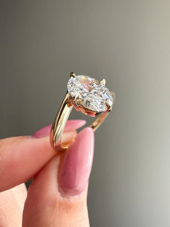 3 Carat Oval Lab Grown Diamond Ring | 14k Yellow Gold Bypass Solitaire