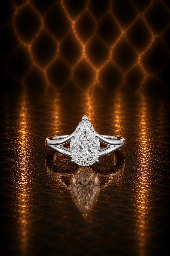 Pear Cut 2 Carat IGI Certified Lab Grown Diamond Solitaire Split Shank Engagement Ring 14k Gold 3 Prongs Wedding Ring Anniversary Ring Women