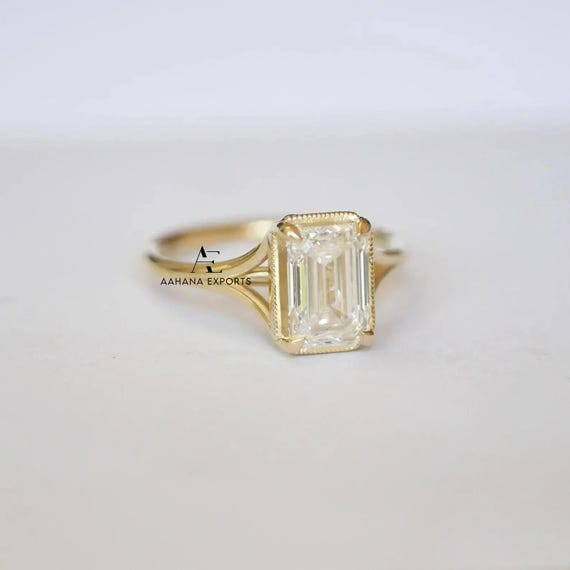 Real Lab Diamond Engagement Ring, Emerald Diamond Anniversary Ring, Solitaire Diamond Ring, Genuine Lab Grown Diamond Proposal Ring for Her.