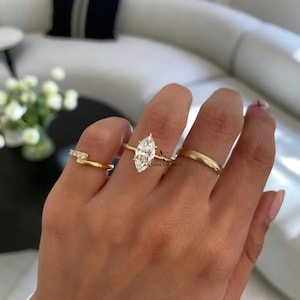 Marquise 2 ct Lab Grown Diamond Engagement Ring Wedding Ring Diamond Ring for Her Anniversary Ring Gifts for Her Hidden Halo Diamond Ring.
