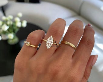 Marquise Lab Grown Diamond Engagement Ring: 14k Solid Gold Solitaire, IGI Certified