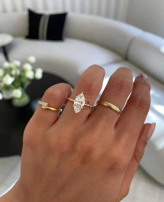 Marquise 2 ct Lab Grown Diamond Engagement Ring Wedding Ring Diamond Ring for Her Anniversary Ring Gifts for Her Hidden Halo Diamond Ring.