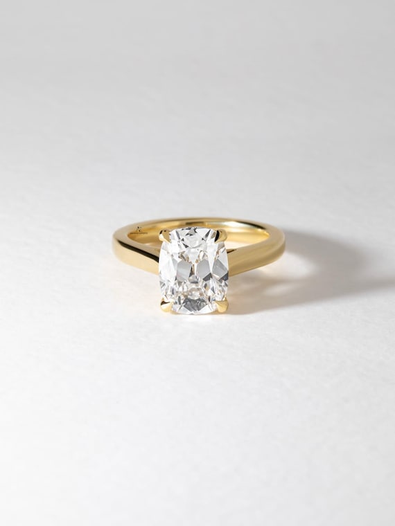 Cushion Old Mine Cut Diamond Engagement Ring 14Kt Solid Yellow Gold IGI Certified Solitaire Handmade Ethical Bespoke Luxury Fine