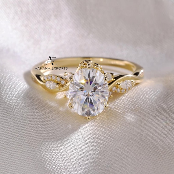 2 Carat Oval Lab Diamond Engagement Ring, Nature Inspired Twisted Vine Band in 14kt Gold, Unique Vintage Style Fine Jewelry, Ethical Gift.