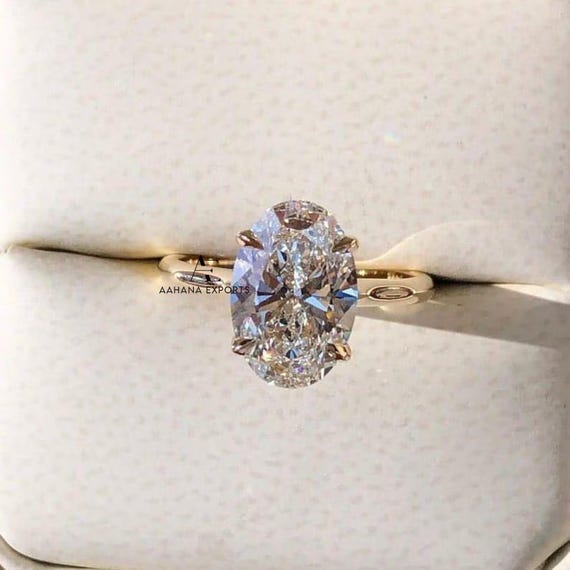 Certified 2.00 CT Lab Grown Diamond Ring , Oval Lab Diamond Engagement Ring , Lab Oval, Hidden Halo Ring, Solid 18K Yellow Gold Oval Ring.