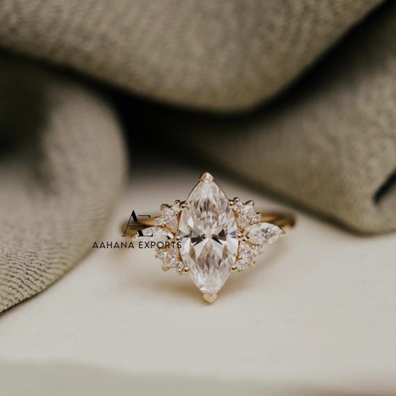 Vintage Marquise halo Engagement Ring, 2 CT Lab Grown Diamond Engagement Ring, Marquise Wedding Ring, Wedding Set For Women Anniversary Gift