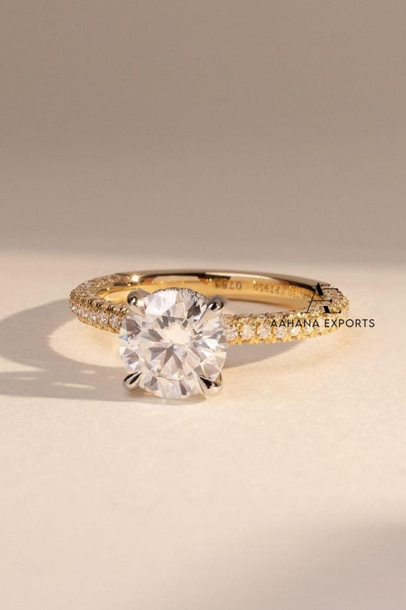 2 Carat Round Brilliant Lab Grown Diamond Engagement Ring / Hidden Halo Engagement Ring / 2 CT Lab Diamond Ring / Bridal Ring / Wedding Ring