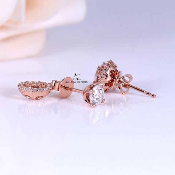 1 Ct Diamond Earrings, 14Kt Gold Lab Grown Diamond Earrings, Gold Diamond Earrings, Heart Prong Diamond Studs, Detachable Studs, Basket set.