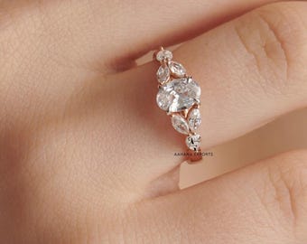 1.00 Ct Oval Cut Lab Grown Diamond Engagement Ring, Side Marquise Diamonds, Wedding Ring For Her, Ring, Anniversary Gift Ring, Gift for her.
