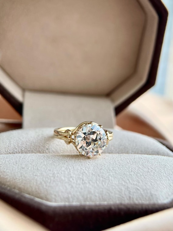 3 Carat Old European Cut Lab Grown Diamond Solitaire Ring: IGI Certified Diamond Unique Basket Setting Double Band Ring Engagement Ring