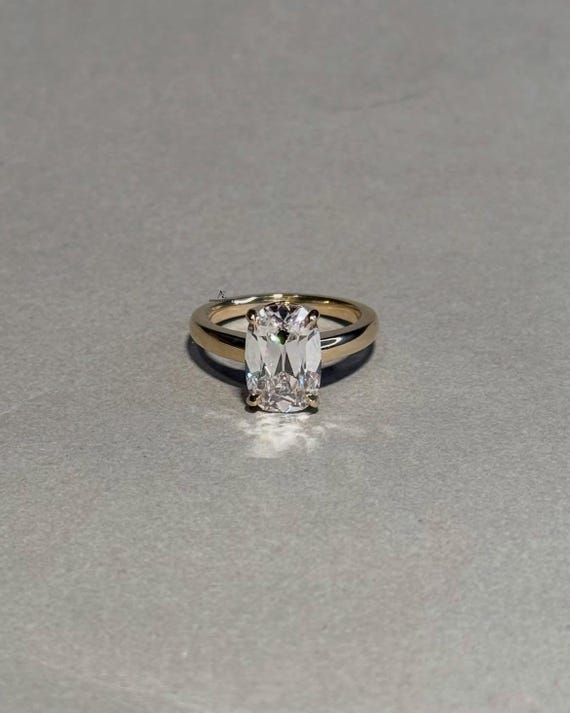 Old Mine Cushion Cut Lab Grown Diamond Engagement Ring For Gift, 14k Gold Ring For Anniversary Gift Minimalist Ring