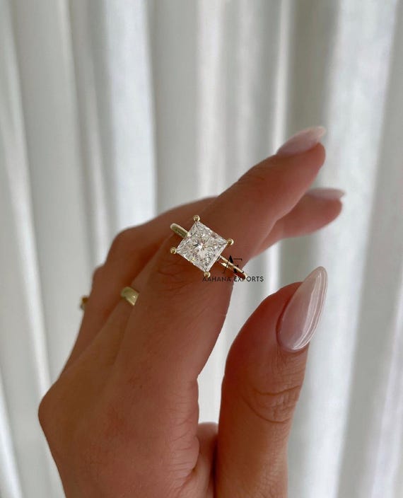 2 CT Princess Cut Lab Grown Diamond Engagement Ring Pave Wedding Ring Hidden Halo Lab Created Diamond Anniversary Ring Wedding Ring for Her.