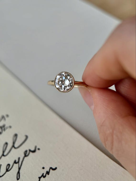 2 Carat Old European Cut Lab Grown Diamond Solitaire Ring: IGI Certified Diamond Full Bezel Milgrain Set Vintage Anniversary Ring For Her.