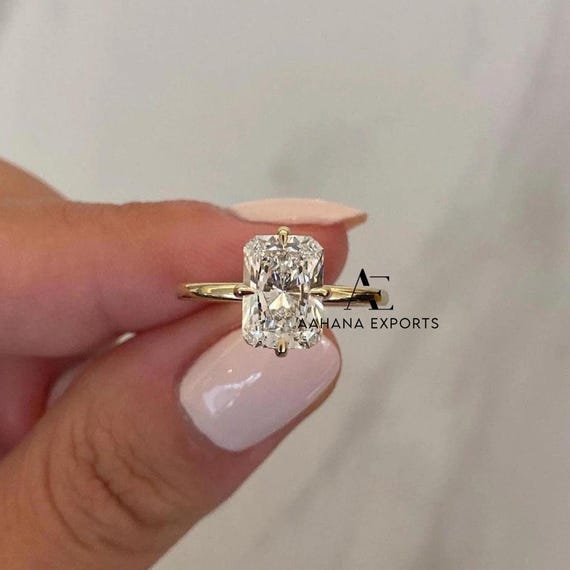 1 CT IGI Certified Radiant Cut Lab Grown Diamond Solitaire Engagement Ring 14k Yellow Gold Hidden Halo Lab Grown Diamond Ring Wedding Ring