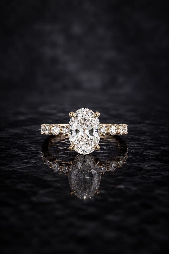 2 Carat Oval Lab Grown Diamond Ring / 2 CT Oval Diamond Thin Engagement Ring / Dainty Ring / 14K Solid Gold / Engagement Ring / Wedding Ring