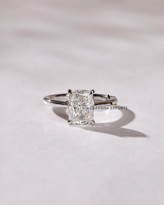 2.0 CT Elongated Cushion Cut Lab Grown Engagement Ring, Solid White Gold Wedding Ring, Four Prong Solitaire Anniversary Gift, Promise Ring