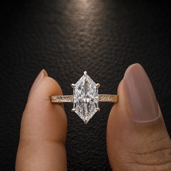 3 CT Dutch Marquise Lab-Grown Diamond Ring Vintage Art Deco Filigree Engagement Ring Engraved Gold Band Antique Bridal Gift