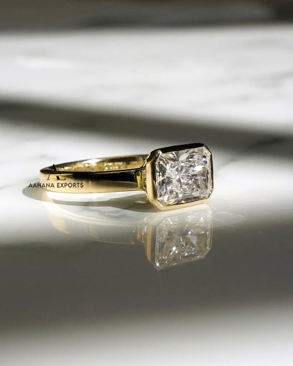 Radiant Cut Lab-Grown Diamond Engagement Ring 3 Carat Radiant Full Bezel Set with Wide Band Anniversary Ring for her Wedding Ring Gift Ring