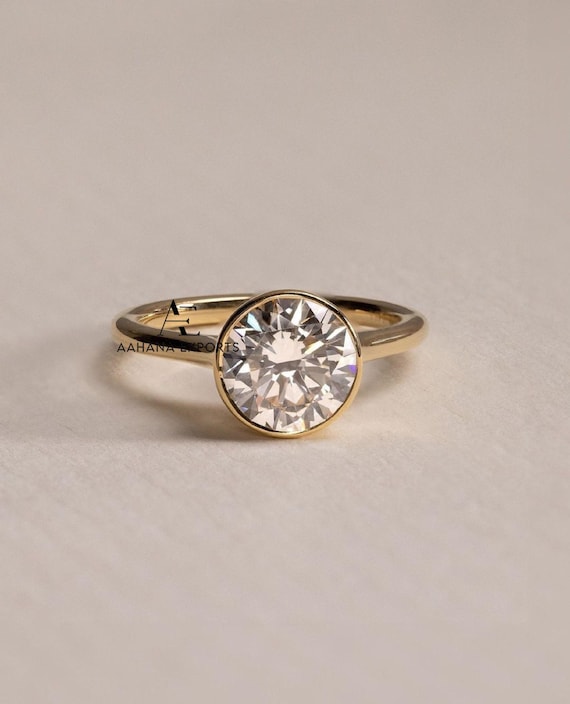 2 Carat Round Bezel Solitaire Ring Brilliant Cut Diamond Simulant Engagement Ring Dainty Promise Bezel Ring Solitaire Bezel Ring Best Gift.