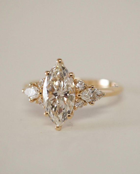 Vintage Marquise halo Engagement Ring, 3CT Lab Grown Diamond Engagement Ring, Marquise Wedding Ring, Wedding Ring For Women Anniversary Gift