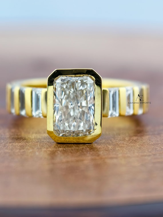 2.00 CT Certified Radiant Cut Lab Grown Diamond Wedding Ring Bazel Engagement Ring with Thick Band Anniversary Gift Promise Unisex Ring