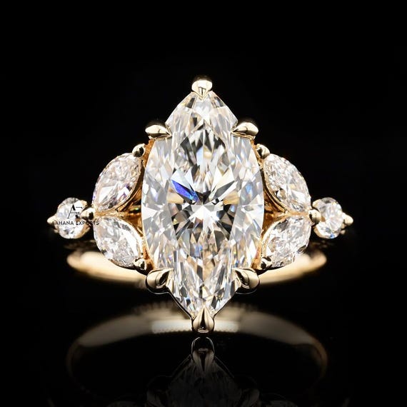 Vintage-Inspired Cathedral Bridge 3 Ct Marquise Lab Grown Diamond Engagement Ring Art Deco 14KT Wedding Ring For Women Anniversary Ring