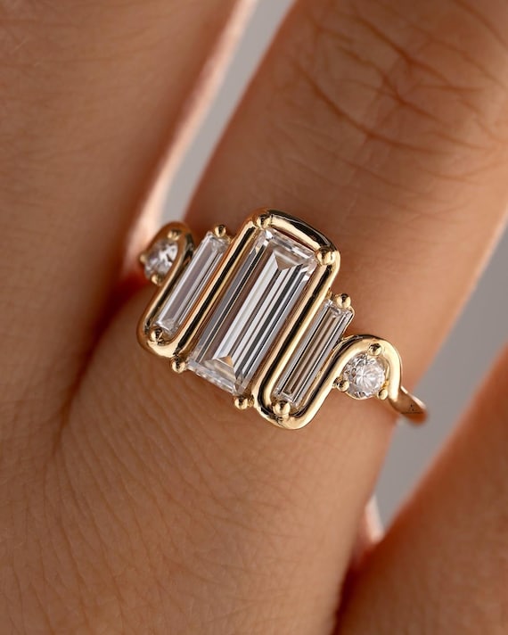 2 Ct Baguette Cut Lab-Grown Diamond Five Stone Ring, Baguette Lab-Grown Ring, Minimalist Ring, Wedding Ring For Women, Five Stone Ring