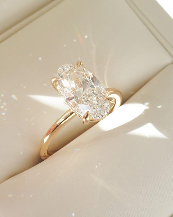 2.50CT Moval Cut Lab Grown Diamond Bridal Ring Elongated Oval Hidden Halo Ring 14K Solid Gold Moval Shape Solitaire Anniversary Ring For Her