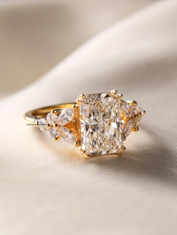 1.5 Carat Radiant E VVS2 Lab Grown Diamond Marquise Band Engagement Ring / 14k Gold Flush Fit Wedding Ring / IGI Certified Radiant Diamond.