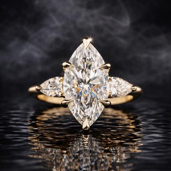 3 CT Marquise Cut Lab-Grown Engagement Ring, 14K Solid Gold, 6 Prong With Hidden Halo Ring, Elongated Marquise, Promise Ring, Wedding Gift