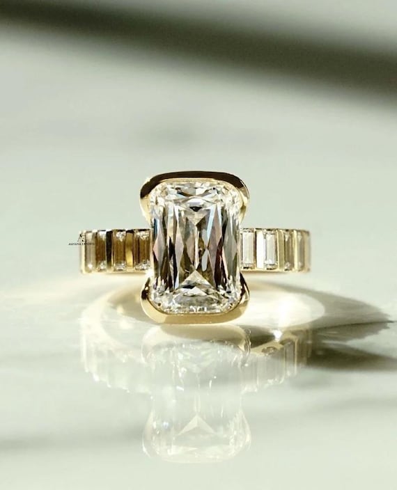 3.00 CT Certified Criss Cut Lab Grown Diamond Wedding Ring Half-Bezel Engagement Ring with Thick Band Anniversary Gift Promise Unisex Ring