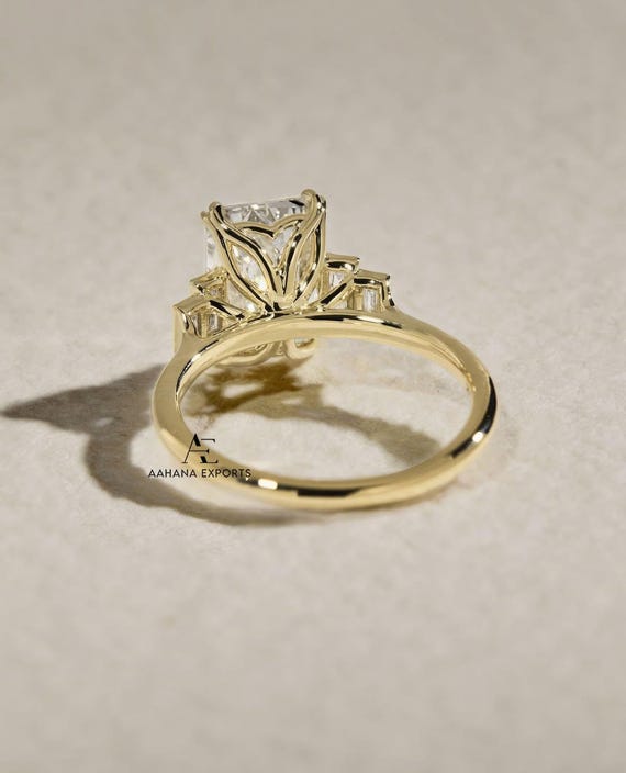 Emerald Lab-Grown Diamond Tulip Lotus Engagement Ring, Diamond Ring, Double Claw Prong Ring, 3.00 CT Emerald Cut Lab-Grown Diamond Ring.