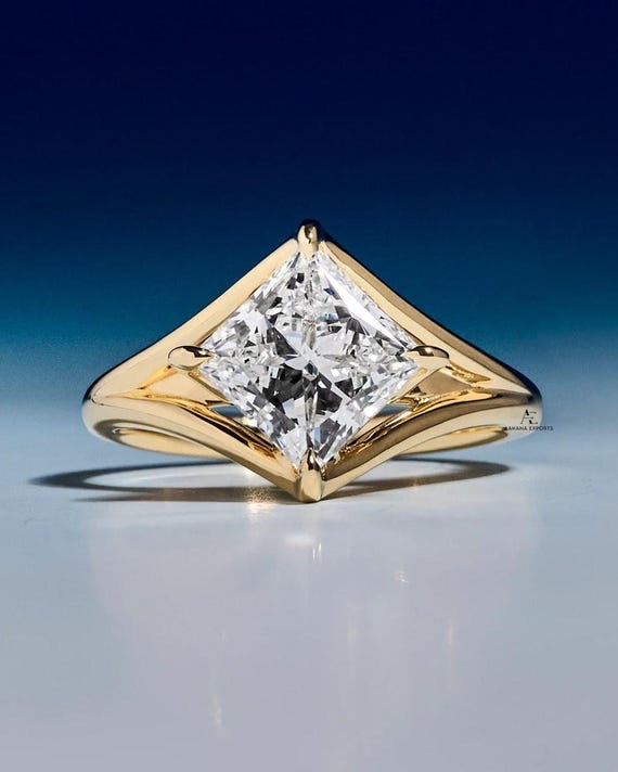 4 Carat Princess Cut Lab Diamond Engagement Ring /Solitaire Lab Grown Diamond Split Shank Ring / Anniversary Proposal Ring / Valentine Gift