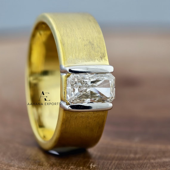 1 CT Radiant Cut Lab Grown Diamond Ring Channel Set Lab Diamond Men's Engagement Ring Gold Ring For Men Wedding Ring Gifts For Fiance Ring