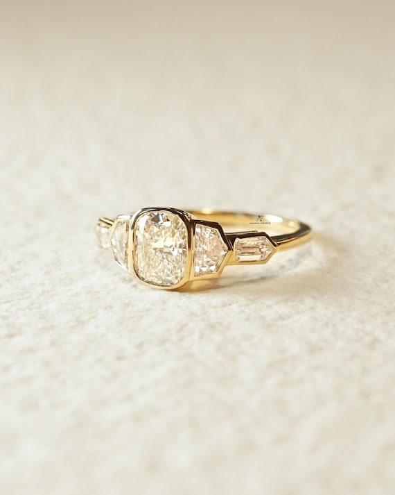 Elongated Cushion Cut Diamond Lab Grown Diamond Engagement Ring, Side Round Diamonds, 1.00 CT Elongated Cushion Wedding Diamond Ring Gift