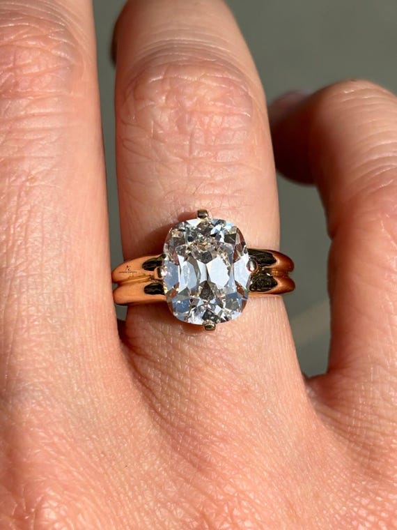 3Ct Cushion Old Mine Cut Lab Grown Diamond Ring-Vintage Style–Double Band Compass Prongs Engagement–IGI Certified–Wedding & Anniversary Gift