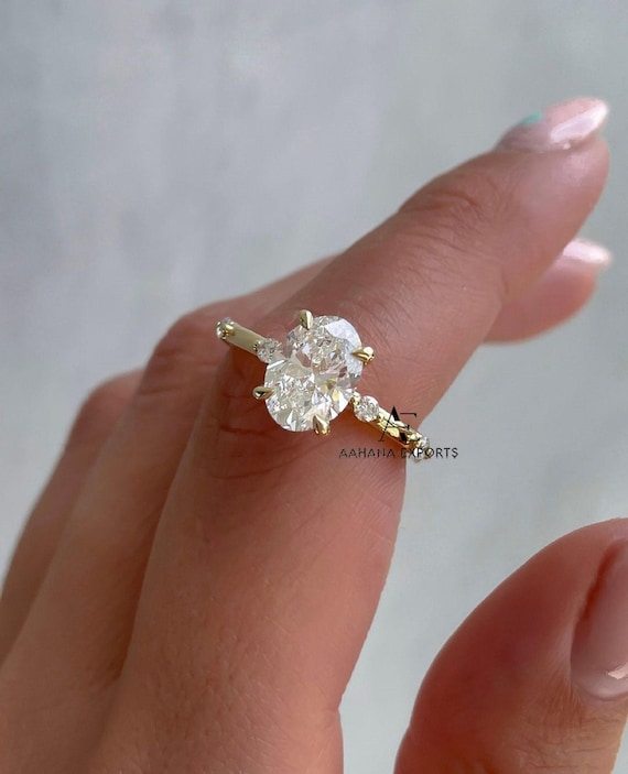 2 Carat Oval Cut Lab Grown Diamond Ring / 2 CT Oval Diamond Thin Engagement Ring / Dainty Ring /18k Yellow Gold Elongated Oval Diamond