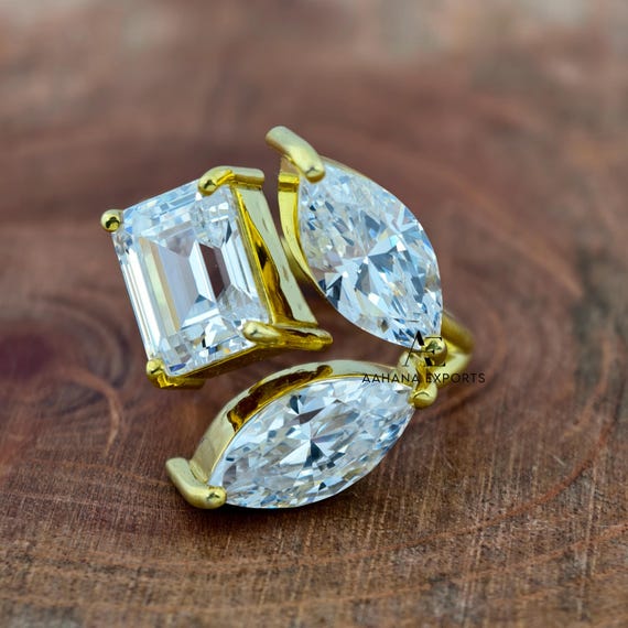 4.5 Carat Total Emerald & Marquise Pair Diamond Ring | Toi Et Moi | Lab Grown | Anniversary Ring | Engagement Ring  | Wedding ring for her