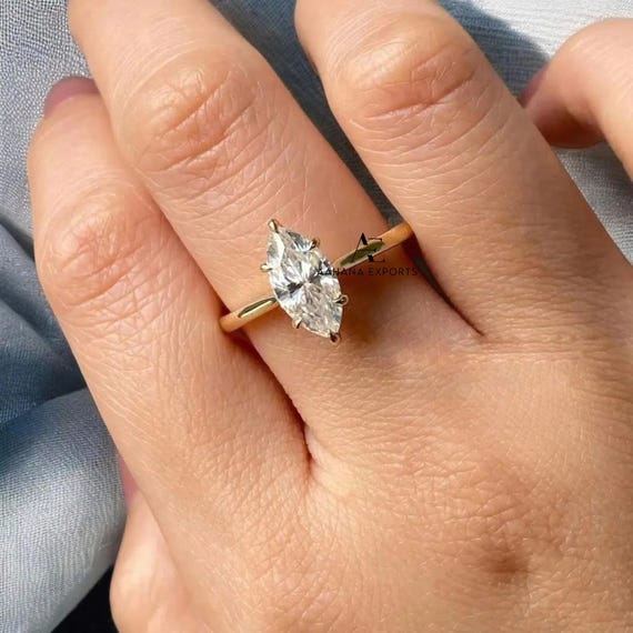 2 CT Marquise Cut Lab-Grown Engagement Ring, Hidden Halo & Pave Bridge 14K Solid Gold Wedding Ring Solitaire Colorless Diamond Promise Ring