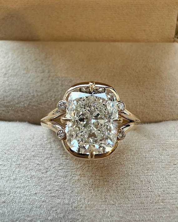 3 CT Elongated Cushion Lab Grown Diamond Engagement Ring, 14K Gold, Solitaire Engagement Ring, Minimalist Split Band Ring For Her.