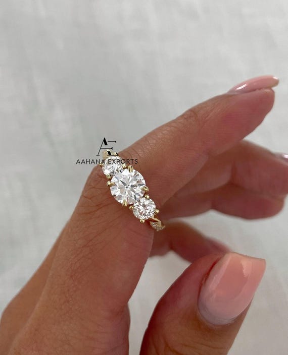 2 CT Round Solitaire Engagement Ring Real Lab Grown Diamond Unique Twisted Shank Wedding Ring  3 Stone Ring Anniversary Ring for Women