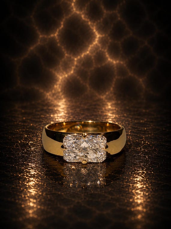 3 CT Radiant Cut Lab-Grown Diamond Engagement Ring, 14K Gold Ring, Radiant Wedding Ring, Broad Band East West Diamond Ring Promise Ring