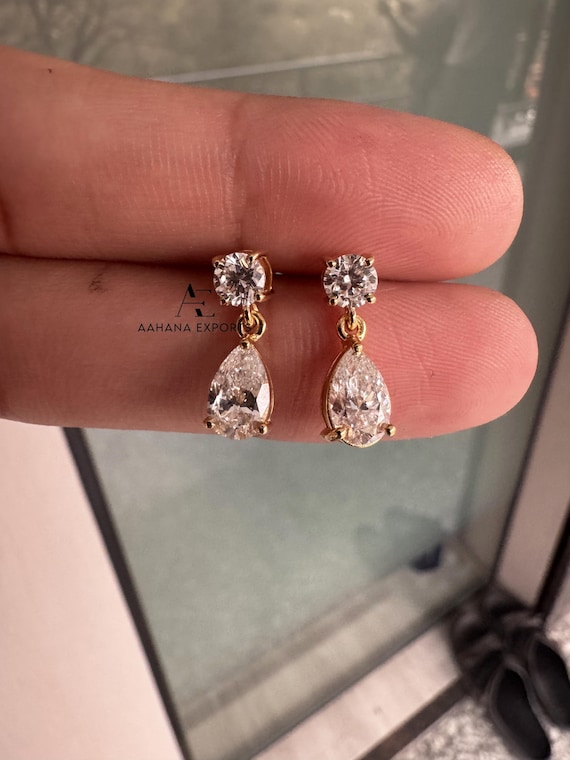 1.20 TCW Pear Tear Drop Diamond Earrings, Pear Cut Lab Grown Diamond Earrings, Round Earrings, IGI Certified Diamonds, Wedding Earrings