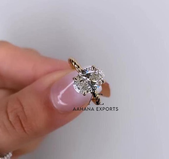 IGI Oval Cut Hidden Halo Lab Grown Diamond Engagement Ring, Micro Pave Hidden Halo with Diamond Twist Band, Engagement Ring, 2 carat 3 carat